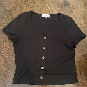 Black Button-Up Ribbed Top